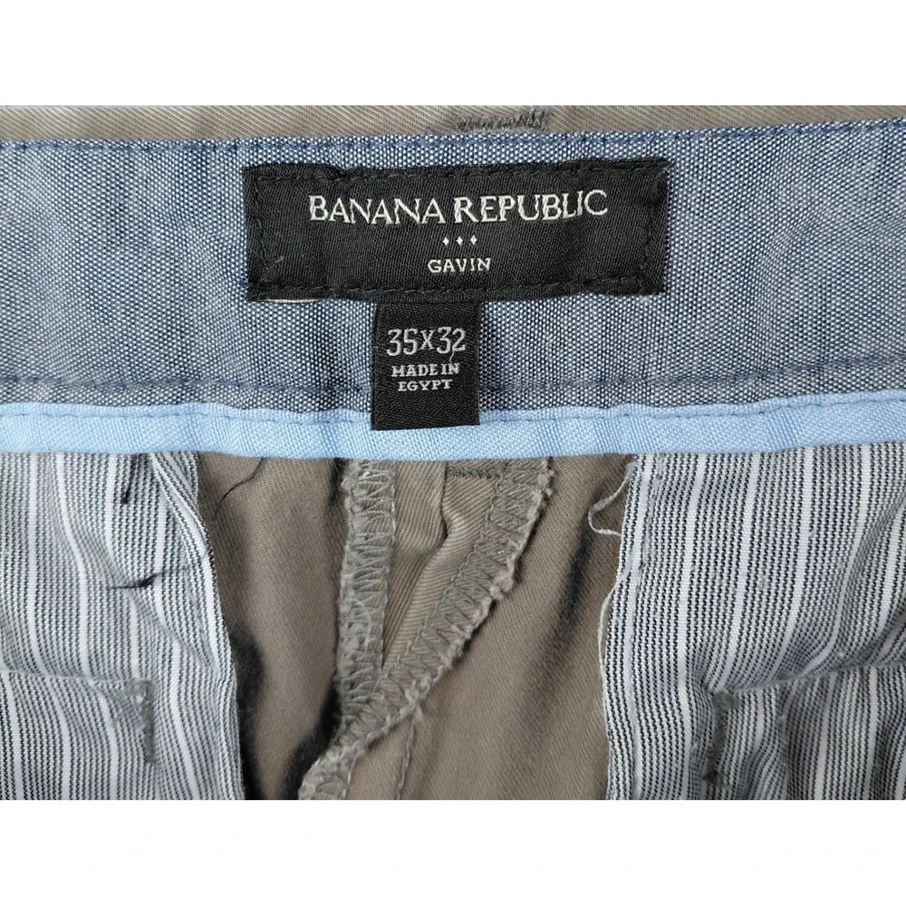 Banana Republic Gavin Flat Front Chino Pants Mens 35x32 Khaki Straight‎ Cotton